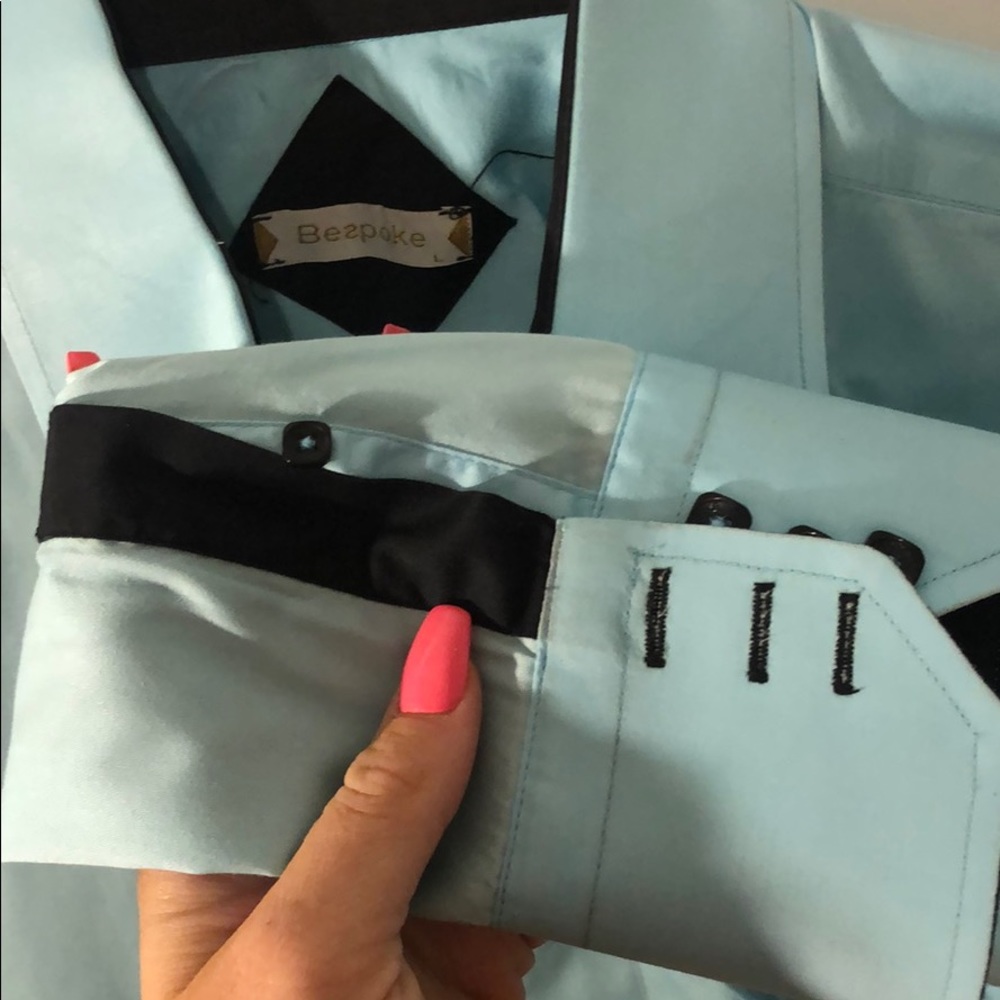 Bespoke Baby Blue and Navy Blue Shirt - Picture 2 of 5